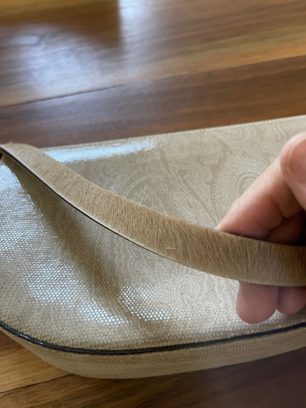 Etro Unique Light Cream & Taupe Paisley Print Fur Lined Strap Hand Bag. - Picture 8 of 8